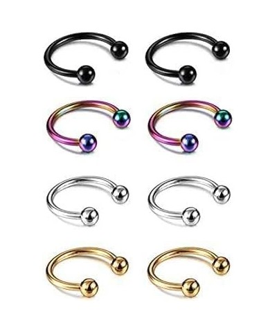 8PCS Stainless Steel 6-10mm Horseshoe 16G Lip Nose Ring Set Body Piercing Cartilage Helix Tragus Earrings for Women Men (Blac...