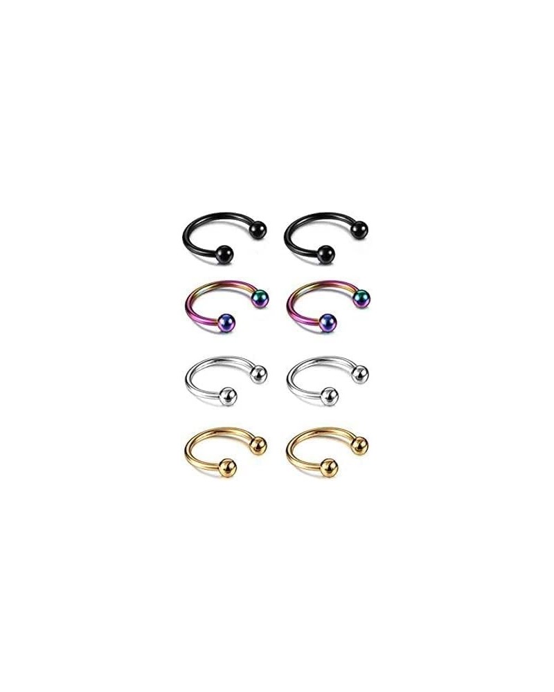 8PCS Stainless Steel 6-10mm Horseshoe 16G Lip Nose Ring Set Body Piercing Cartilage Helix Tragus Earrings for Women Men (Blac...