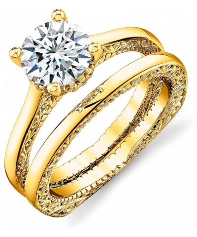 1.6Ct Moissanite Engagement Bridal Set Carved Scrolls Halo Wedding Ring 18K Gold Silver $53.65 Sets