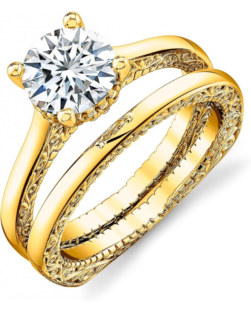 1.6Ct Moissanite Engagement Bridal Set Carved Scrolls Halo Wedding Ring 18K Gold Silver $53.65 Sets