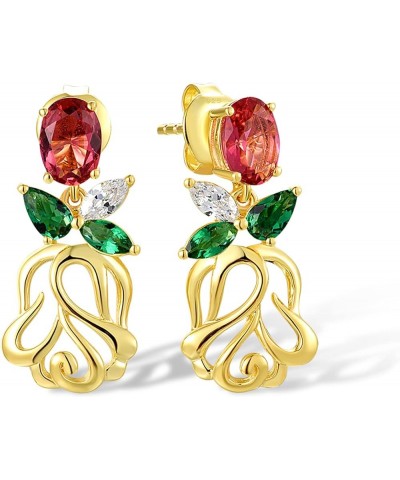 925 Sterling Silver Gemstone Plant Stud Earrings for Women Rose-Red $29.25 Earrings