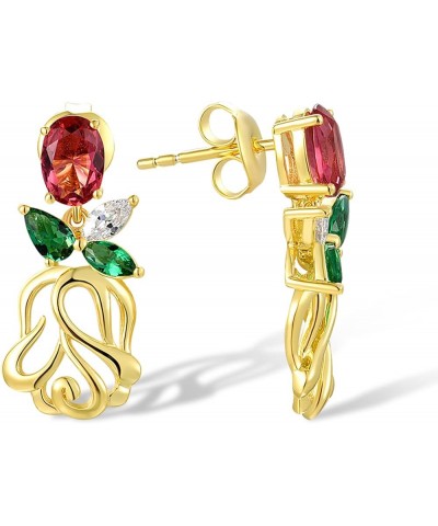 925 Sterling Silver Gemstone Plant Stud Earrings for Women Rose-Red $29.25 Earrings