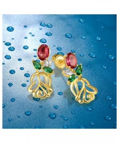 925 Sterling Silver Gemstone Plant Stud Earrings for Women Rose-Red $29.25 Earrings