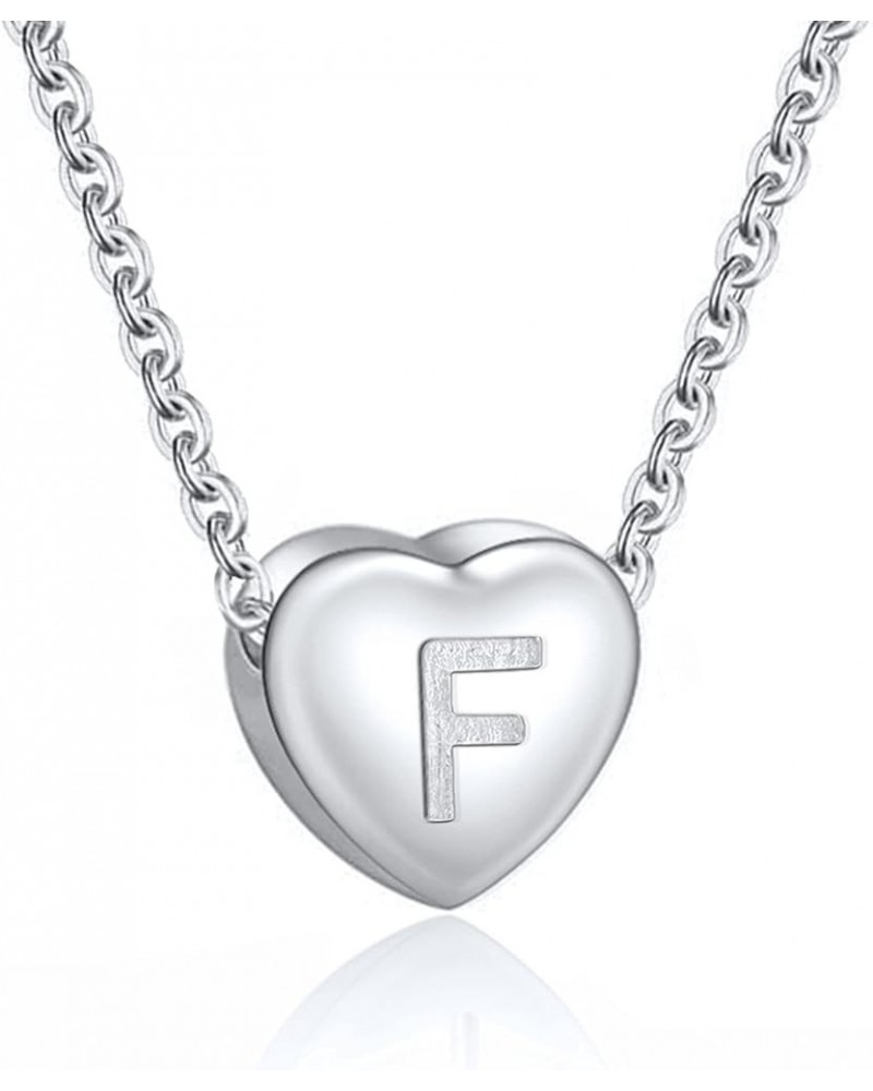 Dainty Initial Necklace S925 Sterling Silver Letters A-Z 26 Alphabet Heart Pendant Necklace for Women Initial: F Silver Plate...