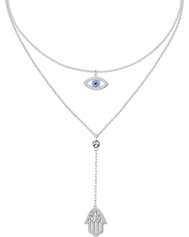 Layered Necklaces for Women S925 Sterling Silver Chokers Necklace for Women Circle/Heart/Double Circle/Cross/Star/Evil Eye Ne...