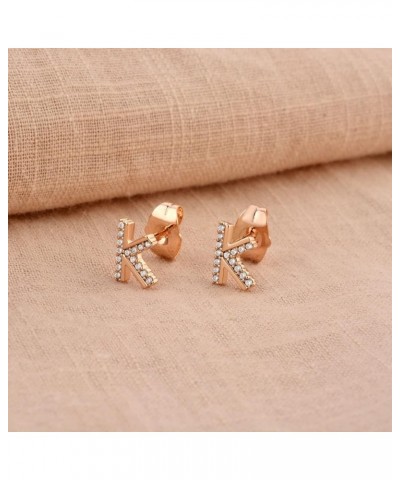 Champagne Gold Initial Earrings for Girls Women, Alphabet Letter Hypoallergenic CZ Stud Earrings, Dainty Gold Stud Earrings F...