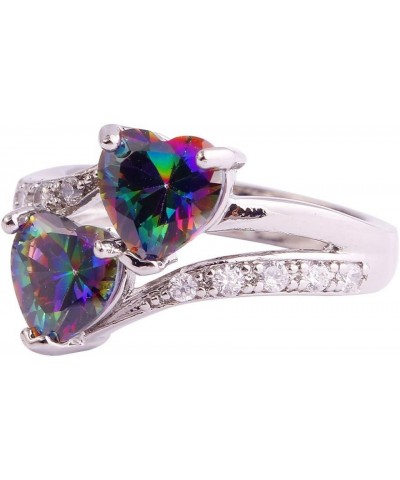 925 Silver Plated Ring Double Heart Rainbow Topaz Romantic Twist Proposal Wedding Engagement Band Ring US8.5 A_ Rainbow $4.63...