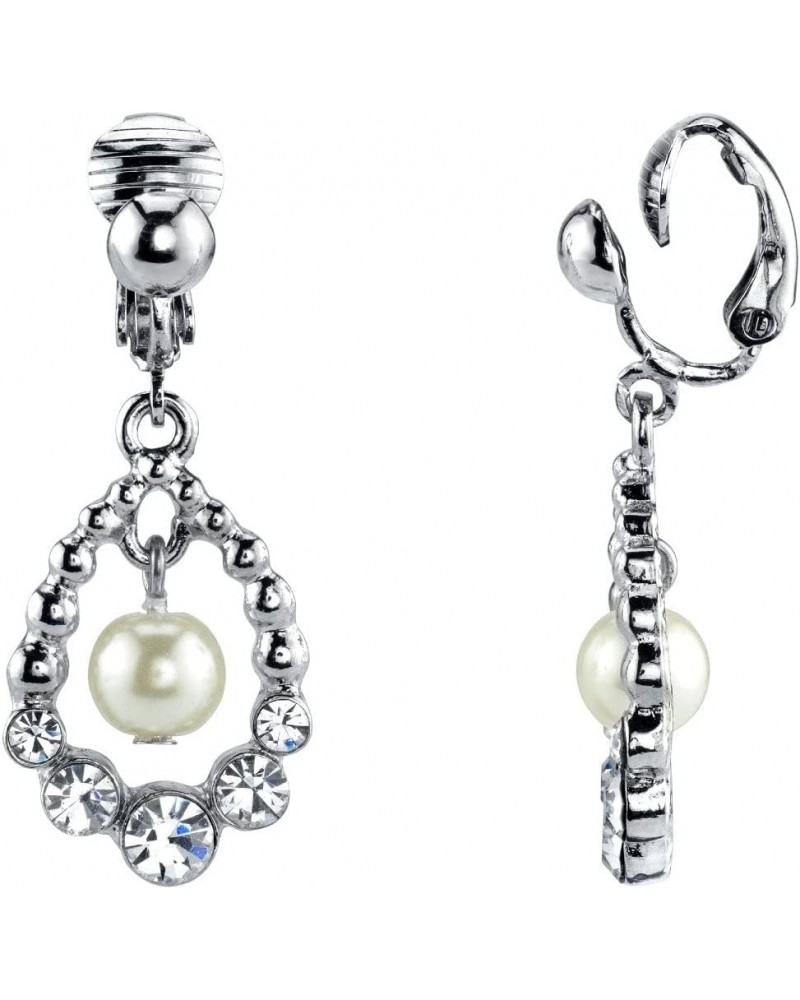 1928 Jewelry Women's Faux Pearl And Crystal Clip On Drop Earrings Clip On $16.04 Earrings