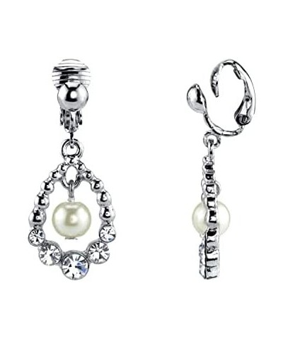 1928 Jewelry Women's Faux Pearl And Crystal Clip On Drop Earrings Clip On $16.04 Earrings