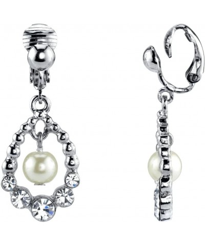 1928 Jewelry Women's Faux Pearl And Crystal Clip On Drop Earrings Clip On $16.04 Earrings