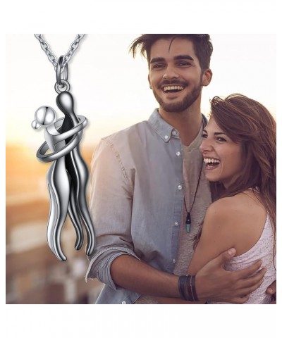 Hug Couple Necklace S925 Sterling Silver Hugging Necklace Anniversary Jewelry for Him and Her,Lover Valentines day gift Hug $...