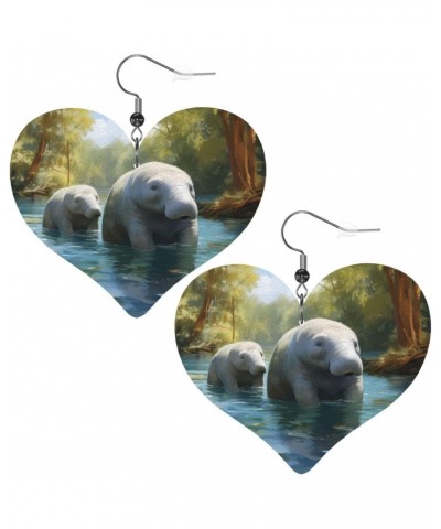 West Indian Manatees pattern Fashion Heart earrings Pendant Stylish and light Lightweight Dangle for Women Girls $11.84 Earrings