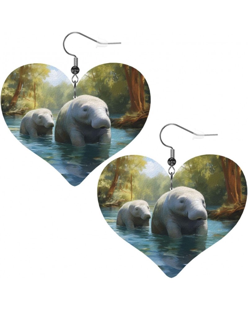 West Indian Manatees pattern Fashion Heart earrings Pendant Stylish and light Lightweight Dangle for Women Girls $11.84 Earrings