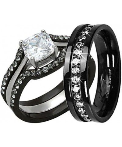 His and Hers 4 Piece Black Stainless Steel and Titanium Wedding Engagement Ring Band Set Size Women's 05 Men's 11 $20.39 Sets