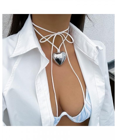 Chunky Puffy Heart Choker Necklace - Big Heart Pendant Adjustable Velvet Chain Heart Necklaces for Women Teen Girls Y2K Trend...