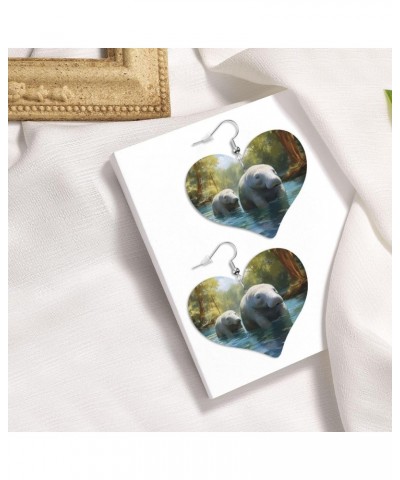 West Indian Manatees pattern Fashion Heart earrings Pendant Stylish and light Lightweight Dangle for Women Girls $11.84 Earrings