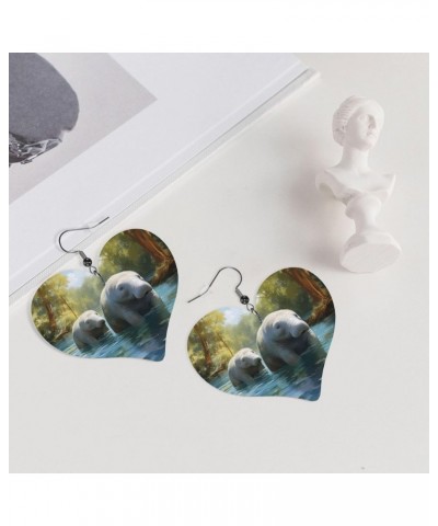 West Indian Manatees pattern Fashion Heart earrings Pendant Stylish and light Lightweight Dangle for Women Girls $11.84 Earrings