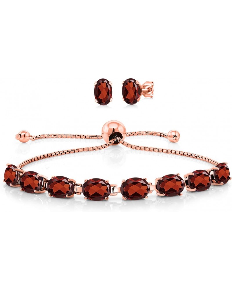 18K Rose Gold Plated Silver Red Garnet Bracelet and Earrings Jewelry Set For Women (8.70 Cttw, Gemstone January Birthstone, O...