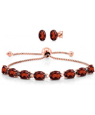 18K Rose Gold Plated Silver Red Garnet Bracelet and Earrings Jewelry Set For Women (8.70 Cttw, Gemstone January Birthstone, O...