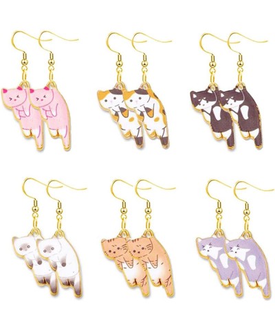 6 Pairs Cute Anime Cat Dangle Earrings Set for Women Girls Funny Aesthetic Animal Floral Teacup Cat Earrings Cartoon Kitten D...