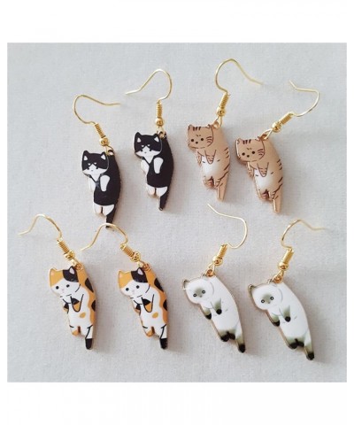 6 Pairs Cute Anime Cat Dangle Earrings Set for Women Girls Funny Aesthetic Animal Floral Teacup Cat Earrings Cartoon Kitten D...