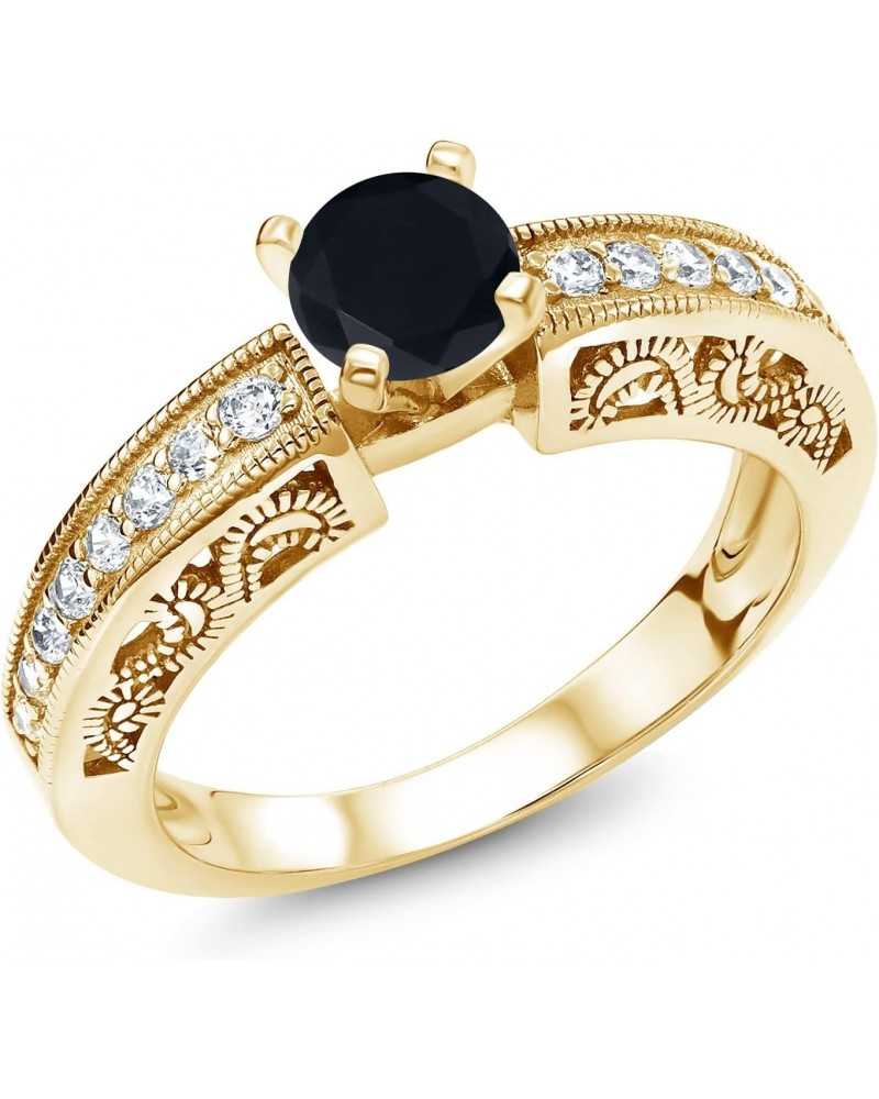 18K Yellow Gold Plated Silver Black Onyx Engagement Filigree Ring For Women (1.39 Cttw, Round 6MM, Gemstone December Birthsto...