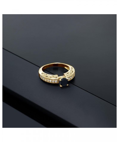 18K Yellow Gold Plated Silver Black Onyx Engagement Filigree Ring For Women (1.39 Cttw, Round 6MM, Gemstone December Birthsto...