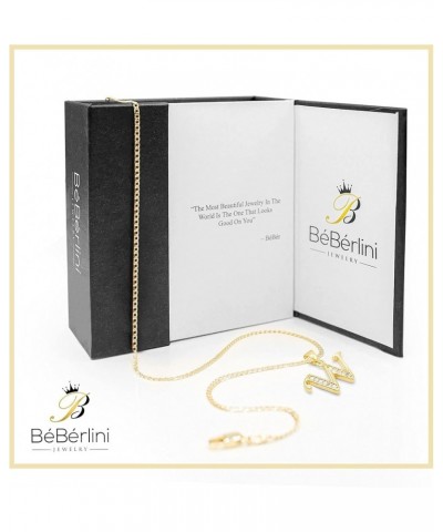 BEBERLINI Initial Letter Pendant 14K Necklace Gold Filled Cubic Zirconia Alphabet CZ Charm Curb Chain Set 18" 20" 24" Women G...