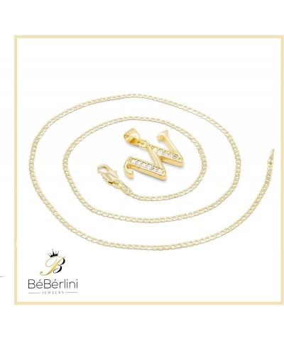 BEBERLINI Initial Letter Pendant 14K Necklace Gold Filled Cubic Zirconia Alphabet CZ Charm Curb Chain Set 18" 20" 24" Women G...