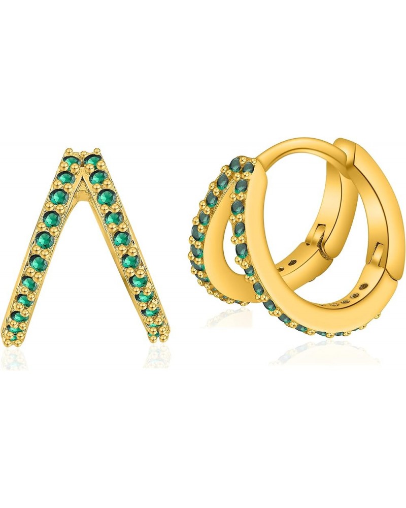 Hoop Earrings For Women Girl,Mini Lightweight Chunky Pave Helix Cartilage Huggie Earring Slipt pave-8mm,Emerald $15.36 Earrings