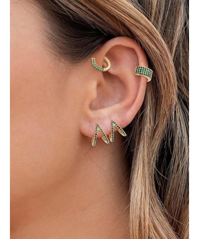 Hoop Earrings For Women Girl,Mini Lightweight Chunky Pave Helix Cartilage Huggie Earring Slipt pave-8mm,Emerald $15.36 Earrings