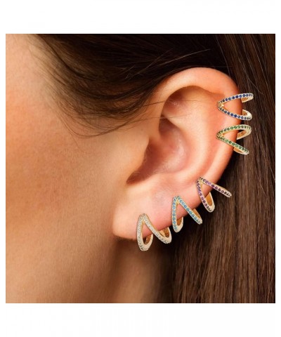 Hoop Earrings For Women Girl,Mini Lightweight Chunky Pave Helix Cartilage Huggie Earring Slipt pave-8mm,Emerald $15.36 Earrings