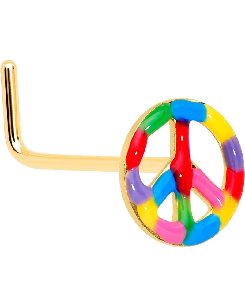 Anodized Steel L Shape Nose Ring Rainbow Peace Sign Nose Stud Body Piercing Jewelry 5/16 20 Gauge $7.66 Body Jewelry