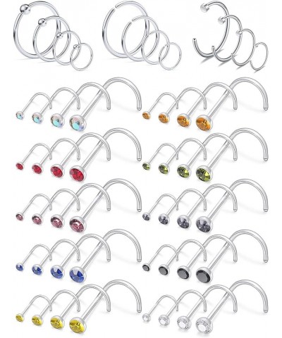 20G Nose Rings Hoop Stainless Steel Bone L Shaped Screw 1.5-3mm CZ Nose Studs Cartilage Tragus Earrings Piercing Ring Hoop Bo...