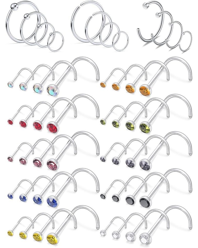 20G Nose Rings Hoop Stainless Steel Bone L Shaped Screw 1.5-3mm CZ Nose Studs Cartilage Tragus Earrings Piercing Ring Hoop Bo...