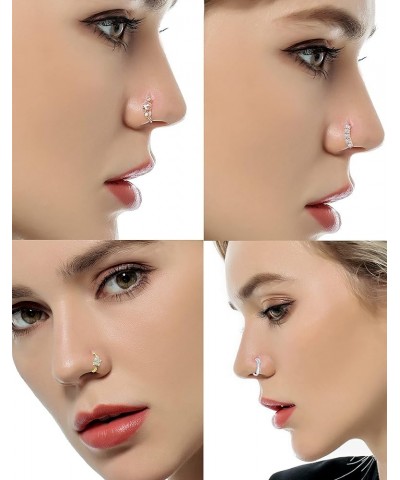 10Pcs Nose Ring Hoop Paved Flower Leaf Feather CZ Cartilage Earrings Nose Piercing Jewelry for Women Men Silver Gold Rose Gol...