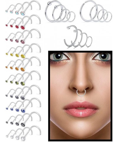 20G Nose Rings Hoop Stainless Steel Bone L Shaped Screw 1.5-3mm CZ Nose Studs Cartilage Tragus Earrings Piercing Ring Hoop Bo...