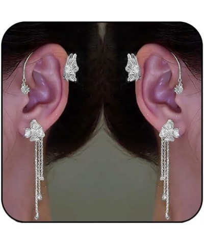 Butterfly Ear Cuffs Earrings Rhinestone Butterfly Ear Wrap No Piercing Tassel Earrings for Women Girls B-Silver $8.31 Earrings