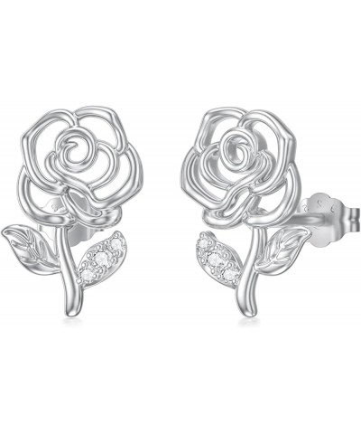 Sterling Silver Rose/Sunflower/Rainbow/Bunny/Dinosaur/Ghost Stud Earrings Jewelry Gifts for Women Girls Rose $7.64 Earrings