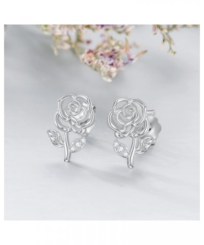 Sterling Silver Rose/Sunflower/Rainbow/Bunny/Dinosaur/Ghost Stud Earrings Jewelry Gifts for Women Girls Rose $7.64 Earrings