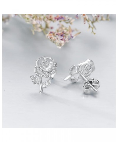 Sterling Silver Rose/Sunflower/Rainbow/Bunny/Dinosaur/Ghost Stud Earrings Jewelry Gifts for Women Girls Rose $7.64 Earrings