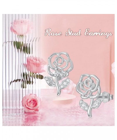 Sterling Silver Rose/Sunflower/Rainbow/Bunny/Dinosaur/Ghost Stud Earrings Jewelry Gifts for Women Girls Rose $7.64 Earrings