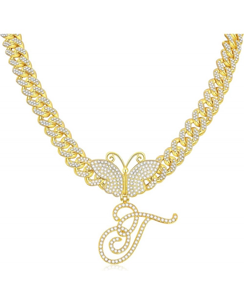 Butterfly Gold Initial Necklace Cuban Link Chain for Women Miami Iced Out Chain A-Z Alphabet Initial Cuban Butterfly Choker N...