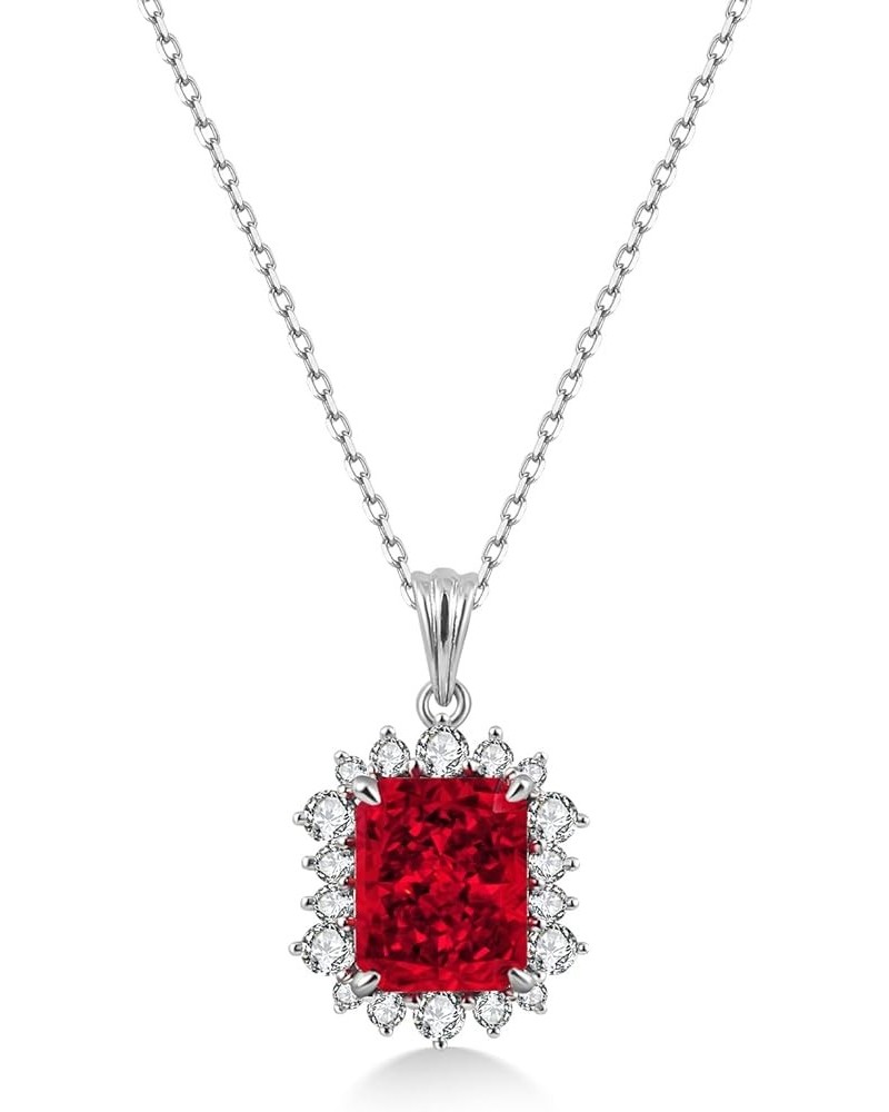 Birthstone Necklace Cubic Zirconia Diamond Necklaces for Women 12 Colors of Birthstones Square Radiant Cutting 925 Sterling S...