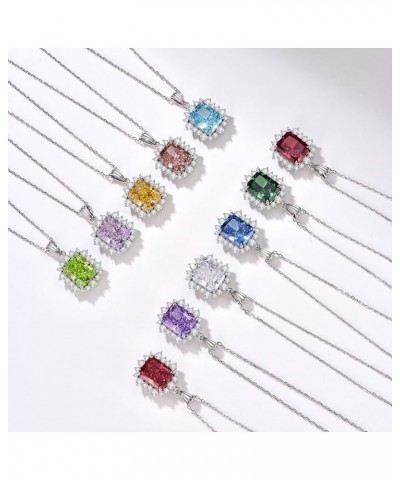 Birthstone Necklace Cubic Zirconia Diamond Necklaces for Women 12 Colors of Birthstones Square Radiant Cutting 925 Sterling S...