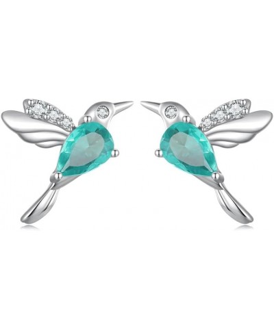 Blue Crystal Bird Stud Earrings for Women Girls 925 Sterling Silver Hypoallergenic Cubic Zirconia Birthstone Cute Flying Anim...