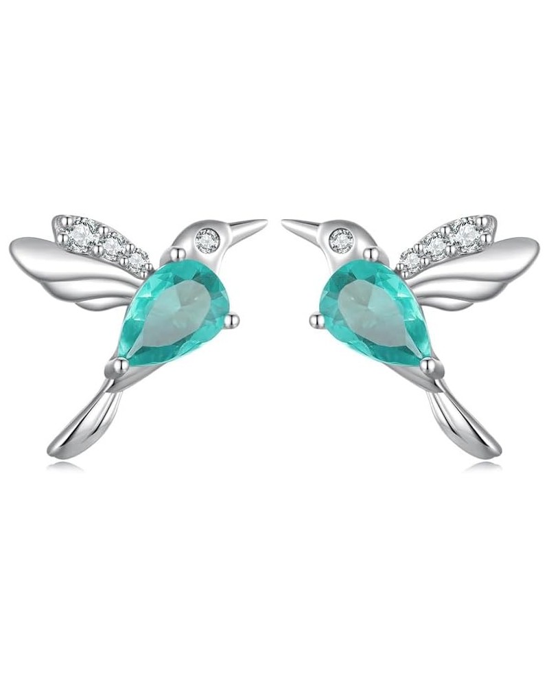 Blue Crystal Bird Stud Earrings for Women Girls 925 Sterling Silver Hypoallergenic Cubic Zirconia Birthstone Cute Flying Anim...