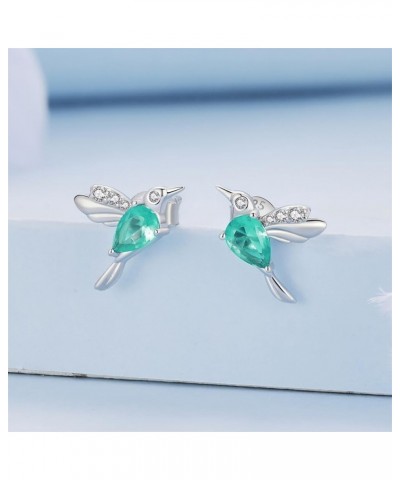 Blue Crystal Bird Stud Earrings for Women Girls 925 Sterling Silver Hypoallergenic Cubic Zirconia Birthstone Cute Flying Anim...