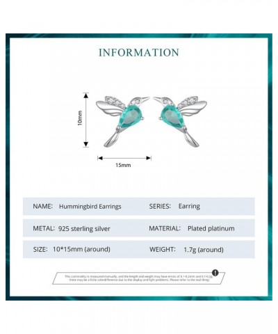 Blue Crystal Bird Stud Earrings for Women Girls 925 Sterling Silver Hypoallergenic Cubic Zirconia Birthstone Cute Flying Anim...