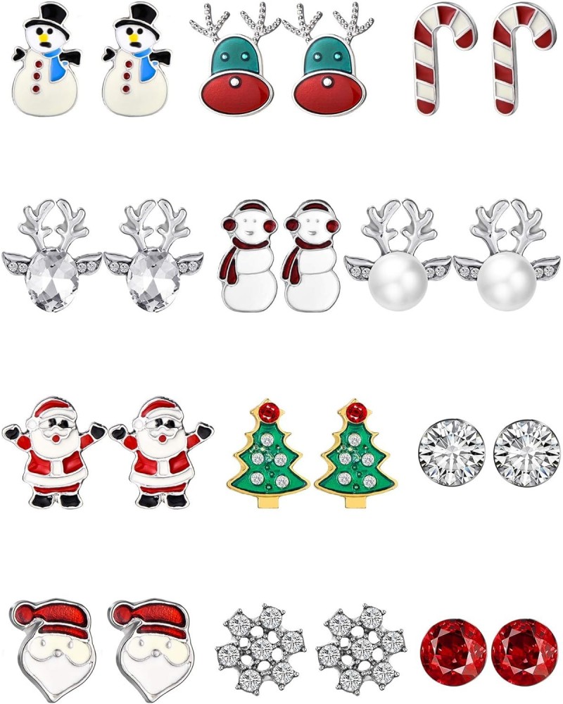 12 Pairs Christmas Stud Earring Drop Dangle Earrings Set $7.37 Earrings